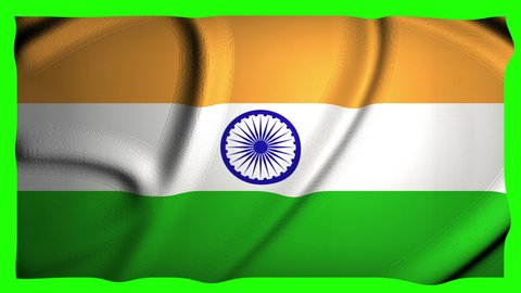 India flag on green screen. Indian flag  waving on chroma key background. National symbol of the country and world flags concept. 3d animation in 4k