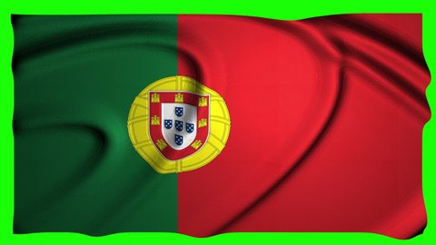Portugal flag on green screen. Portuguese flag waving on chroma key background. National symbol of the country and world flags concept. 3d animation in 4k