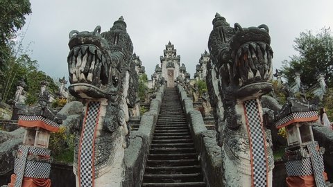 Hindu Temple And Sculptures. Scary Dragon Statue. Ancient Tourist Attraction. Southeast Asia.