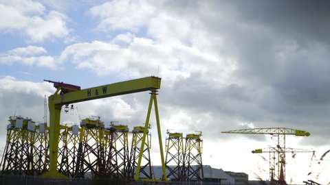 Belfast, United Kingdom (UK) - 02 05 2019: Belfast Harland and Wolff cranes against sky