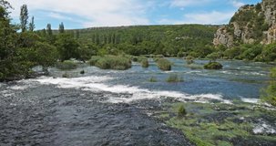Rog Waterfall, Roski Slap, Krka Natural Park, Near Sibenik in Damaltia, Croatia, Real Time 4K
