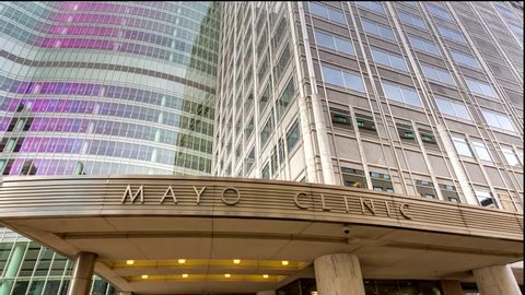 ROCHESTER, MN/USA - JANUARY 19, 2015: Mayo Clinic entrance and sign. The Mayo Clinic is a nonprofit medical practice and medical research group based in Rochester, Minnesota.