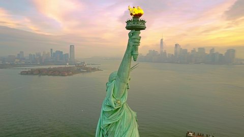 Aerial Orbiting Statue of Liberty 4k