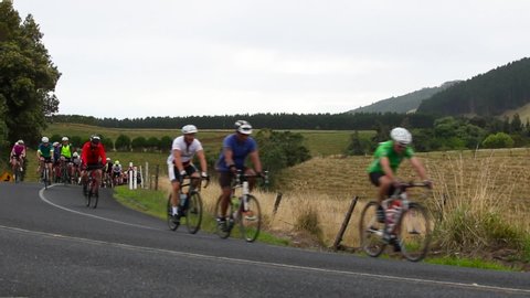 New Plymouth, Taranaki / New Zealand - 01 26 2019: Cyclists in the BDO Around the Mountain Cycle Challenge