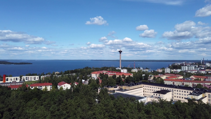 Tampere, Finland.  Nasinneula tower and lake Nasijarvi.