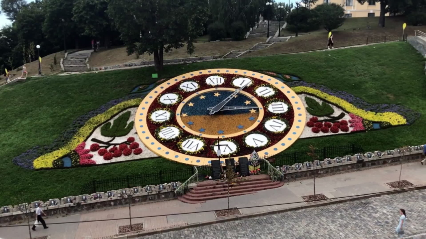Flower clock time lapse in Kiev, Ukraine city center