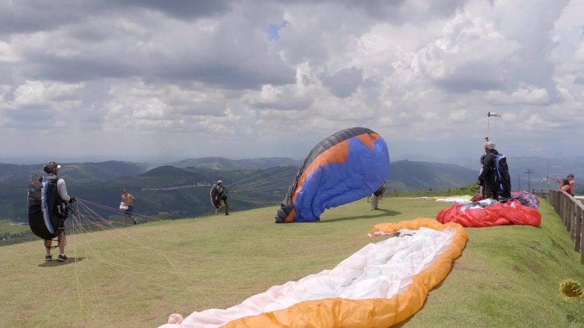 Serra Negra, sp / Brazil - 01 11 2019: Paragliders Serra Negra | Shutterstock HD Video #1033372799