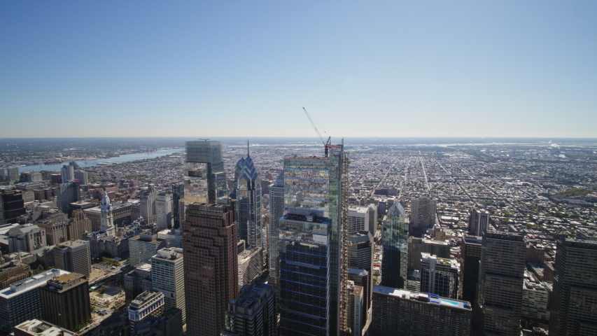 Philadelphia Pennsylvania Aerial v63 Skyline to reverse view of Logan Square - October 2017