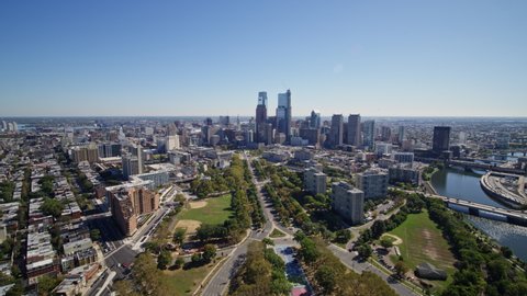 Philadelphia Pennsylvania Aerial v61 Traveling from the Oval to vertical above Logan Square - October 2017