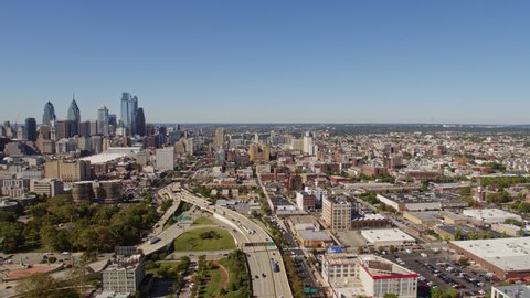 Philadelphia Pennsylvania Aerial v37 Traversing north south with Center City cityscape views - October 2017