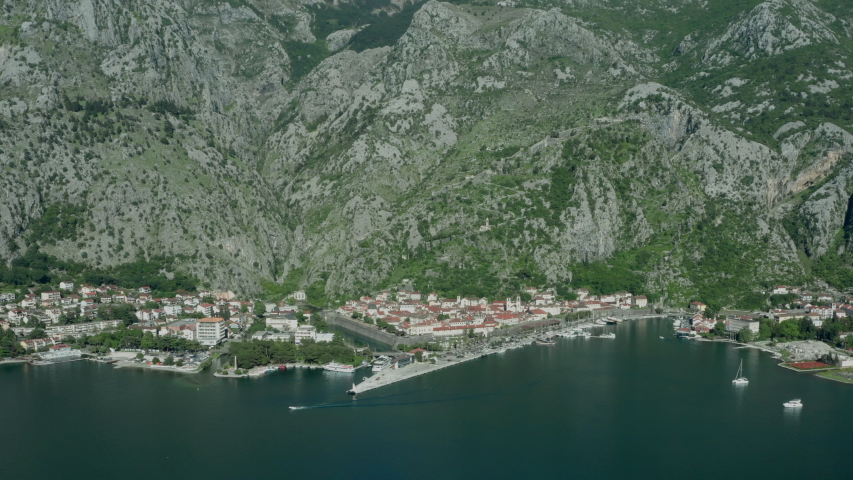 Aerial view of the bay and town of Kotor in Montenegro