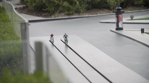 Miniature cycling game at Mini Europe Brussels.

A miniature park at the foot of the Atomium, in Brussels, Belgium. Mini-Europe has reproductions of monuments in the European Union on display.