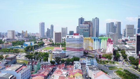 [Asia Content : Singapore] - Places of Worship, aerial drone view of one of the oldest mosque in Singapore, Gafoor Mosque located at Dunlop Street, Singapore Circa 2018.