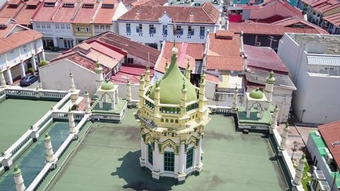 [Asia Content : Singapore] - Places of Worship, aerial drone view of one of the oldest mosque in Singapore, Gafoor Mosque located at Dunlop Street, Singapore Circa 2018.