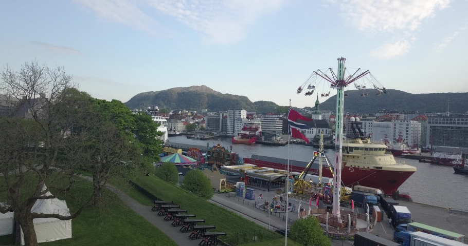 Bryggen Harbor Carnival Bergen Norway Drone