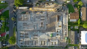 Static aerial overhead shot of a construction site foundation 4k