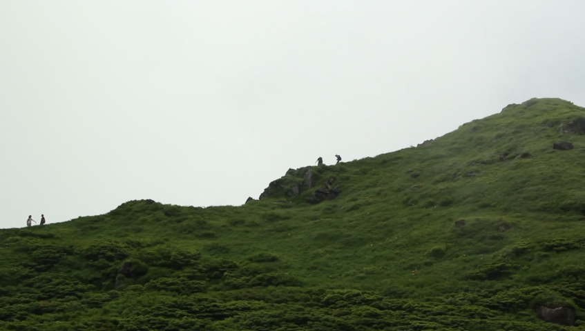 Mountain climber climbing in the mist