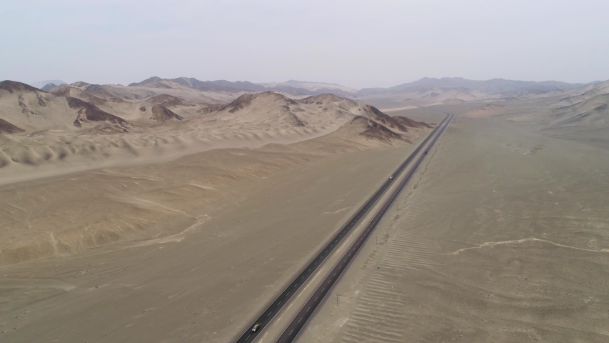 Aerial of the Panamericana highway in South America, Peru
