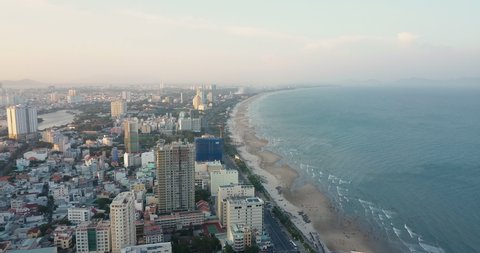 Vung Tau, Vietam, Asia, South-East Asia, 4k drone footage with beautiful views: buildings, resorts, coastline, the sea. 