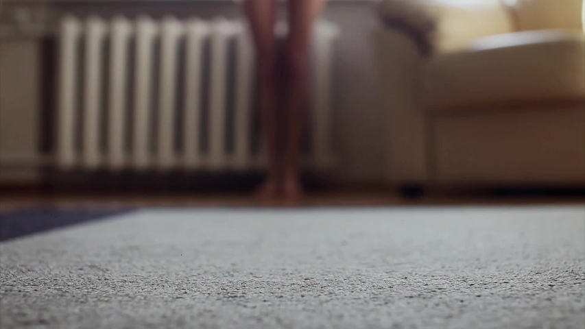 the concept of hygiene, vein health, skin care, pedicure, fungus prevention - women's barefeet closeup. soft, selective focus. girl walking around the house