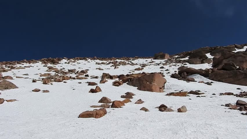 Snow and Rocks with blue sky on the way up to Pikes Peak Colorado USA