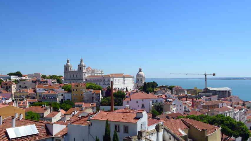 Lisbon Portugal as seen from the Santiago parish on a clear blue sky day