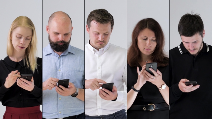 Group of five business people using mobile phones Royalty-Free Stock Footage #1033440497