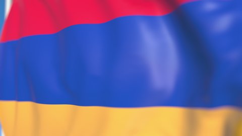 Flying national flag of Armenia close-up, loopable 3D animation
