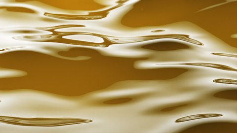 Beautiful gold water surface. Abstract background 3d render with animation waving of waterline. Seamless loop 4k animation.