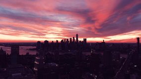 New York City Skyline Aerial Sunset Video 4K Cinematic