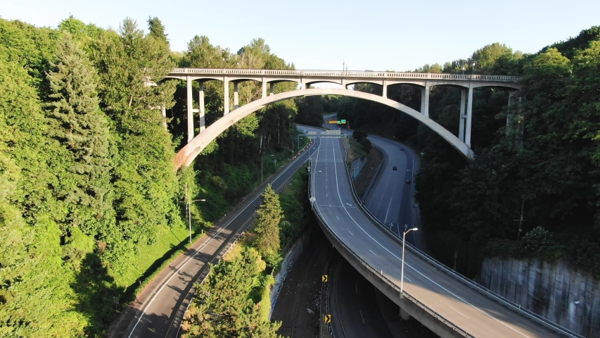 Drone shots of I-5 near Tacoma Washington in 4k.