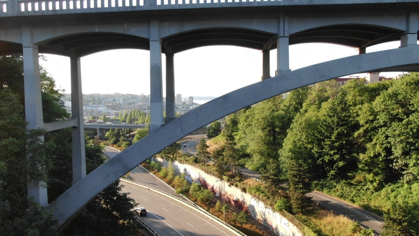 Drone shots of I-5 near Tacoma Washington in 4k.