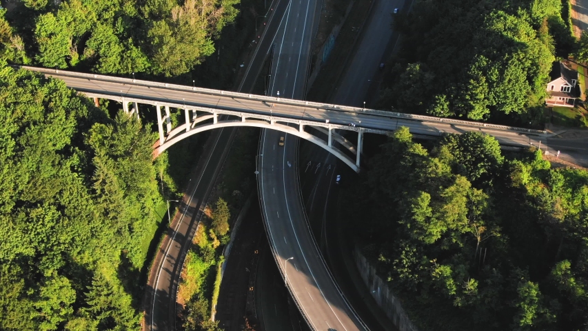 Drone shots of I-5 near Tacoma Washington in 4k.