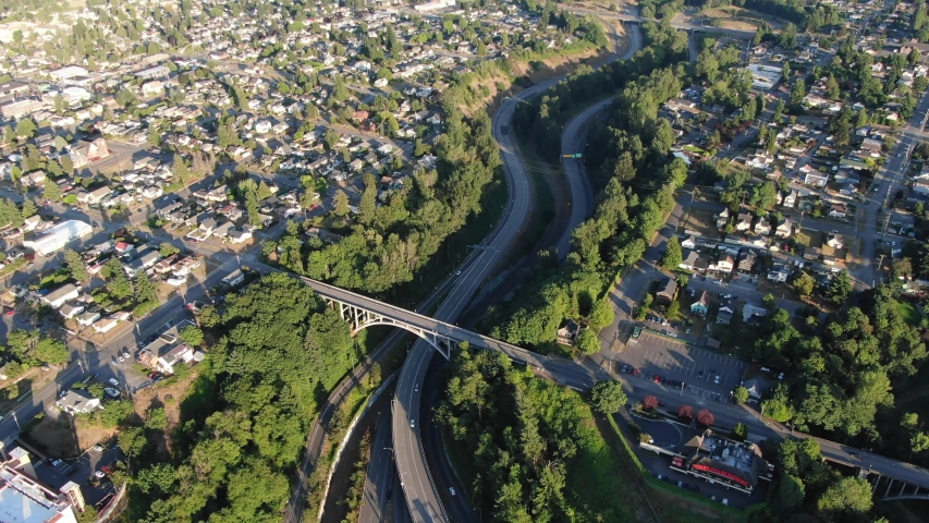 Drone shots of I-5 near Tacoma Washington in 4k.