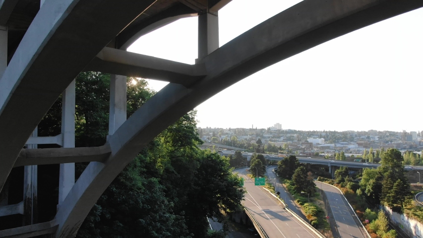 Drone shots of I-5 near Tacoma Washington in 4k.