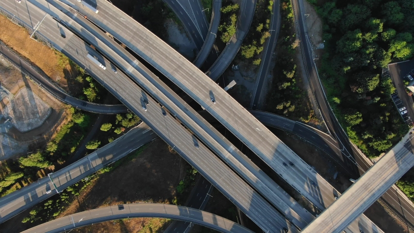 Drone shots of I-5 near Tacoma Washington in 4k.