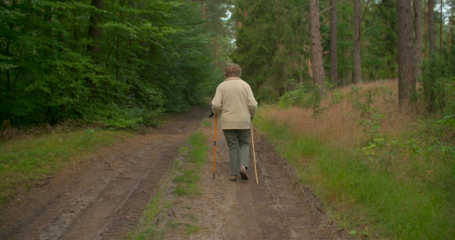 Senior Nordic Walking in the forest