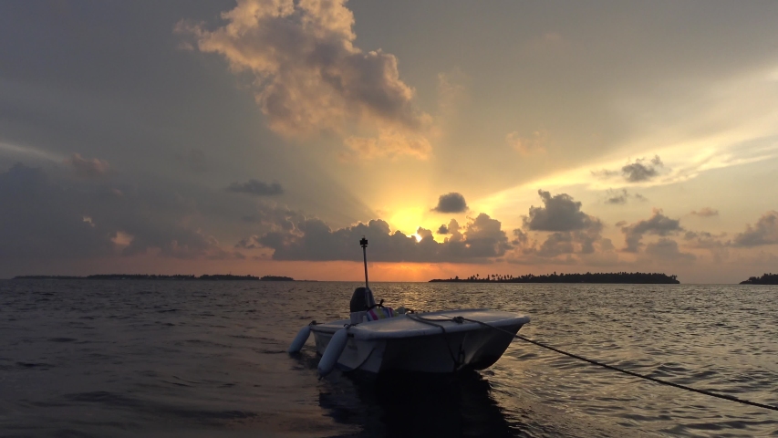 Beautiful sunset. Fascinating sea Safari trip near the Maldives.