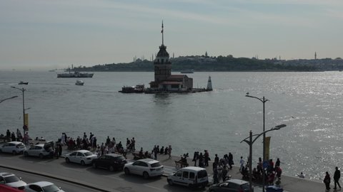 Istanbul - Turkey - April . 2019  In spring, when the weather was warm, people flocked to the Maiden's Tower.