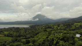 Aerial Footage of Green Tropical Hills in El Castillo, Costa Rica near Arenal Volcano