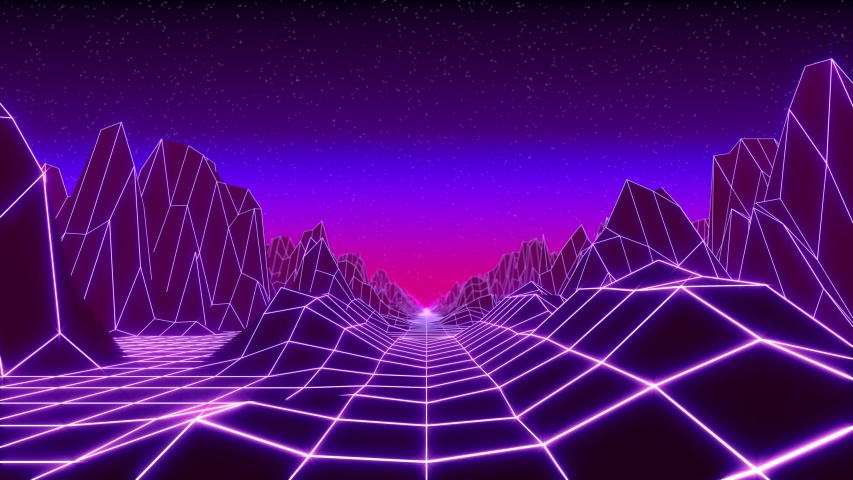 Beautiful 80s retro background loop animation. Retrowave horizon ...