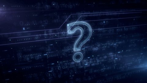 Question mark symbol hologram 3d animation.Modern concept of information, knowledge, faq, searching and education on digital background.