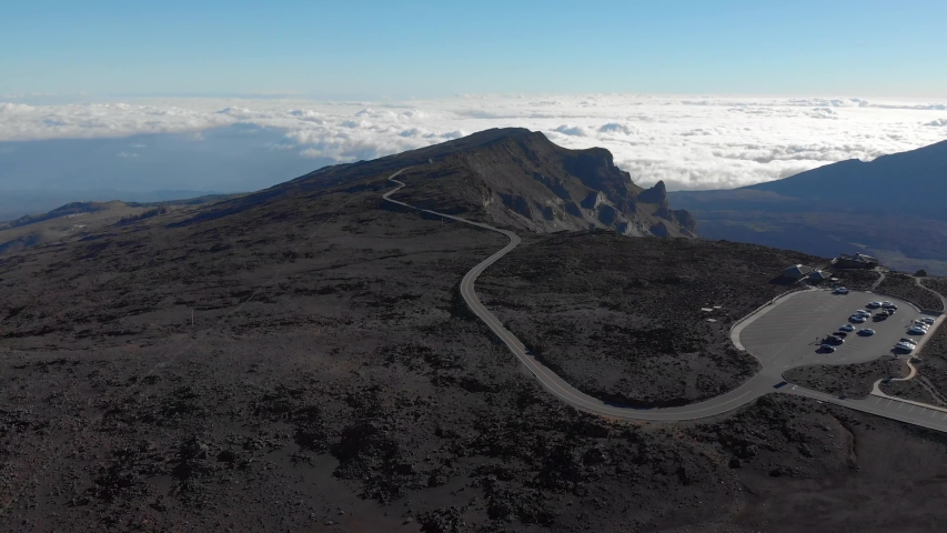 Version Two, Drone going Forwards. Aerial Shot over Main Road in Haleakala National Park.