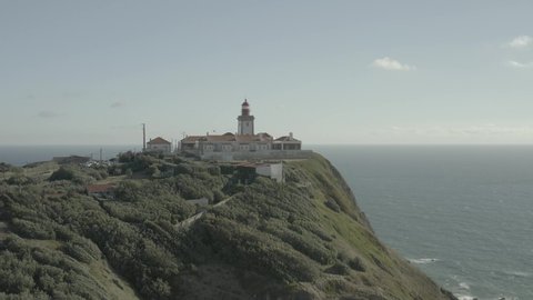 Cabo da Roco, Sintra, Portugal, cliff lighthouse, 4k aerial ungraded raw
