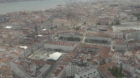 Lisbon, Rossio square, Portugal, aerial city view 4k ungraded / raw