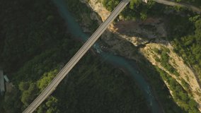 Djurdjevic Bridge over the Tara River in northern Montenegro. Aerial footage
