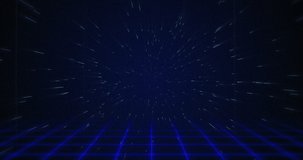 Animation of retro Level Up text glitching over blue and red lines against black background 4k