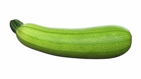 Realistic render of a rotating zucchini on white background (with alpha channel). The video is seamlessly looping, and the 3D object is scanned from a real zucchini. 4K