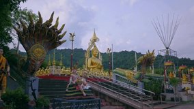 Aerial video of Buddha statue located in Nakhon Nayok  province of Thailand