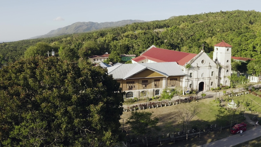 Aerial Footage of ancient Spanish Church on the Philippines, Cebu - Religious Relict of Colonialism in South East Asia